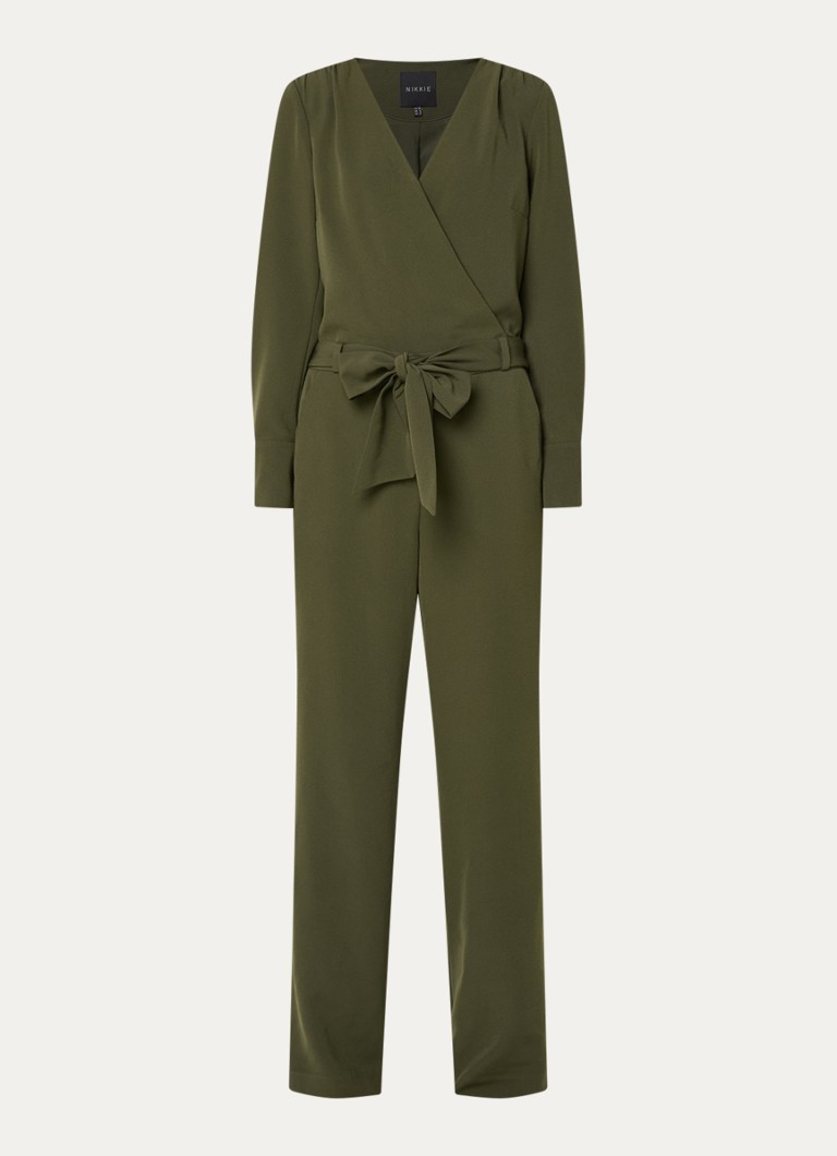 NIKKIE Dames Amine loose fit jumpsuit met strikceintuur in de kleur Donkergroen