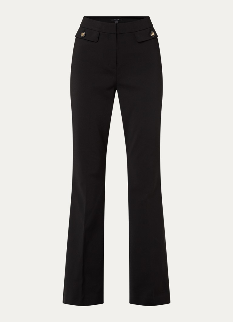 NIKKIE Dames Alka high waist flared fit pantalon met klepzakken en persplooi in de kleur Zwart