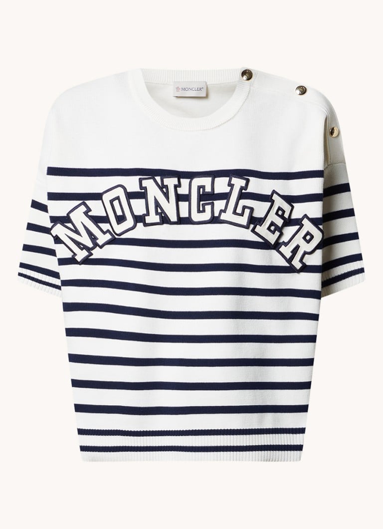 Moncler Dames Fijngebreide top met logo en sierknopen in de kleur Gebroken wit, maat: XS