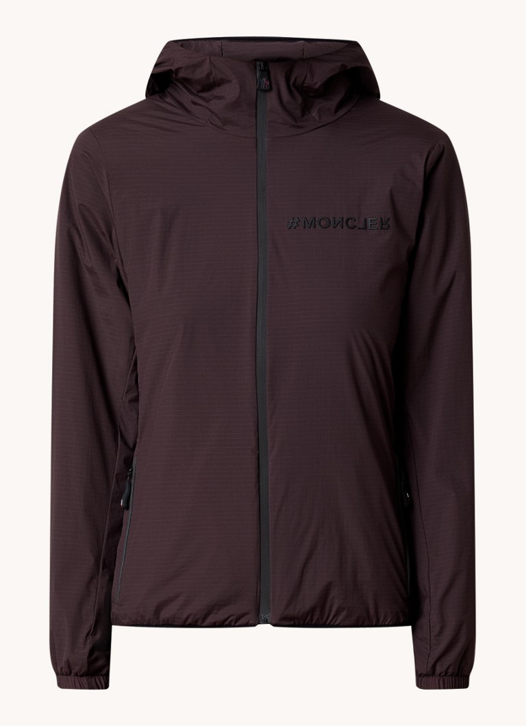 Moncler Dames Mietres softshell jack met capuchon en logo in de kleur Donkerbruin, maat: 38