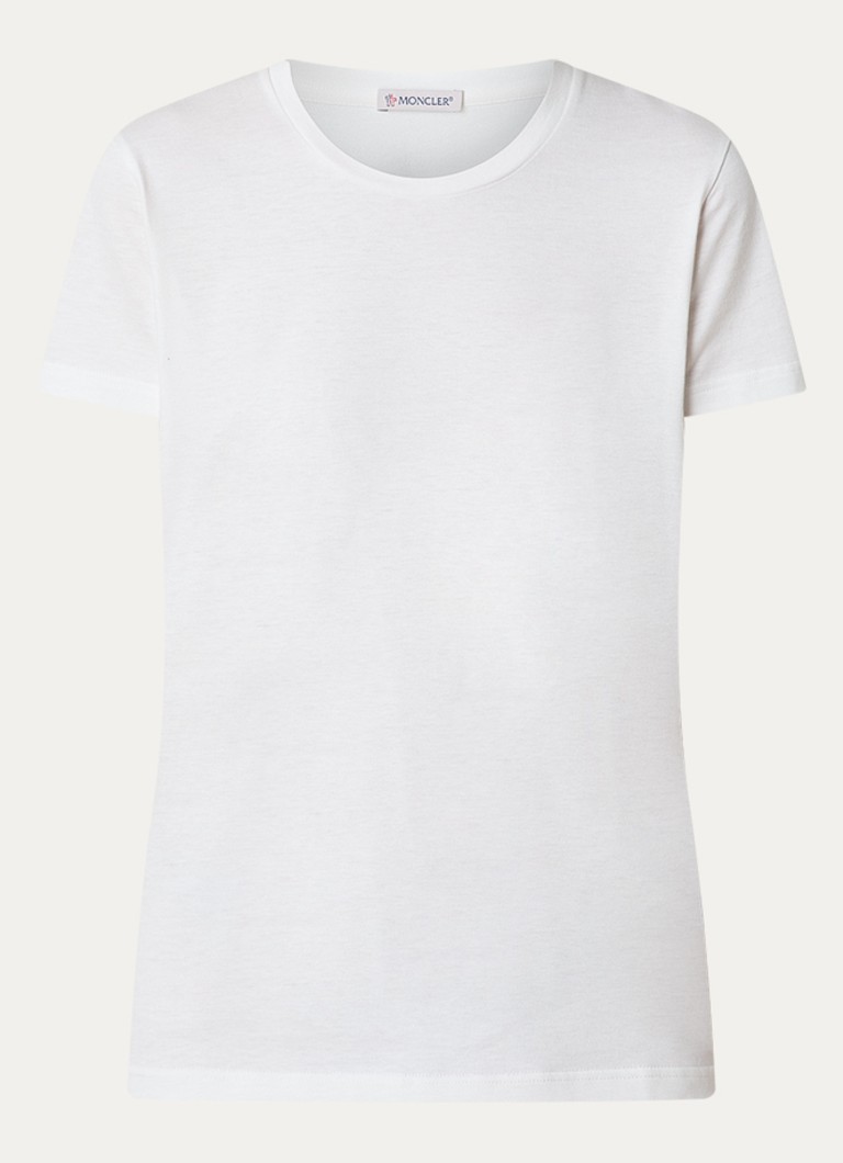 Moncler Dames T-shirt met logoborduring in de kleur Gebroken wit, maat: XS