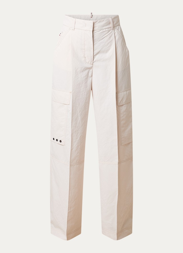 Moncler Dames High waist wide fit cargobroek met logoborduring in de kleur Creme, maat: M