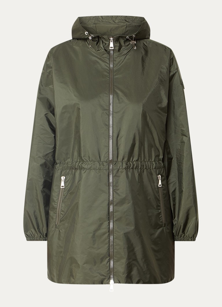 Moncler Dames Wete windjack met capuchon en ritszakken in de kleur Bronsgroen, maat: S