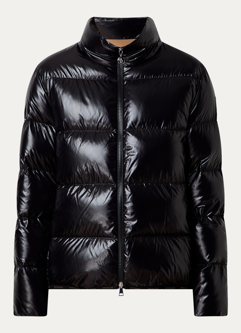 Moncler Dames Abbadia puffer jack met glanzende finish en logo in de kleur Zwart, maat: XL