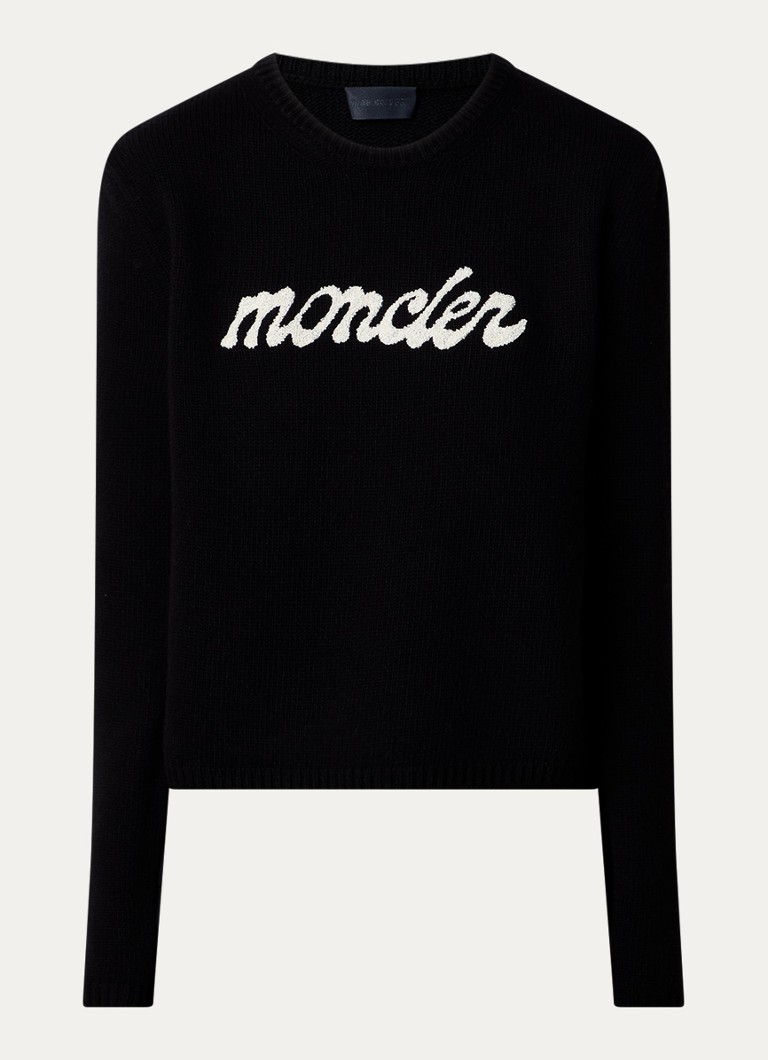 Moncler Dames Fijngebreide trui in wolblend met logoborduring in de kleur Zwart, maat: M