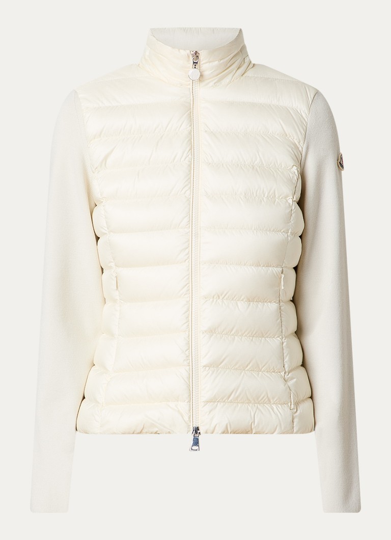 Moncler Dames Fijngebreid vest van scheerwol met gewatteerd voor- en achterpand in de kleur Naturel, maat: L