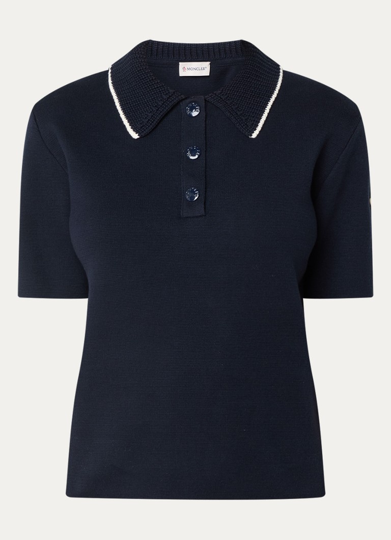 Moncler Dames Fijngebreide polo met logo in de kleur Donkerblauw, maat: M