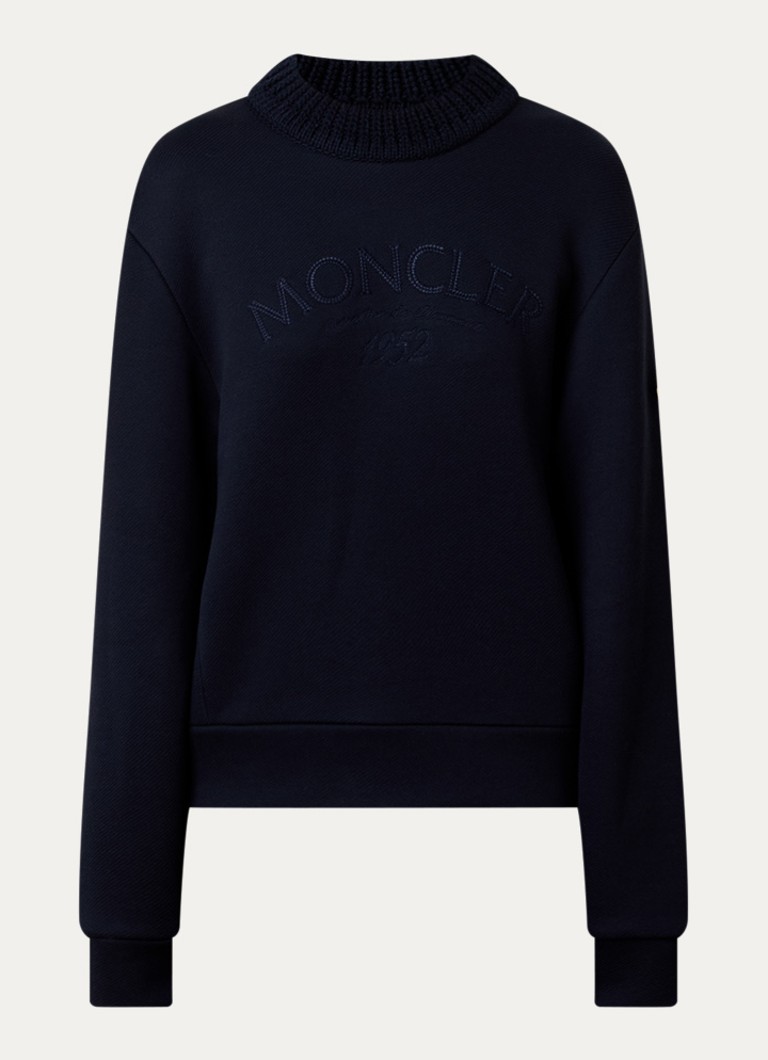 Moncler Dames Sweater met logoborduring in de kleur Donkerblauw, maat: S