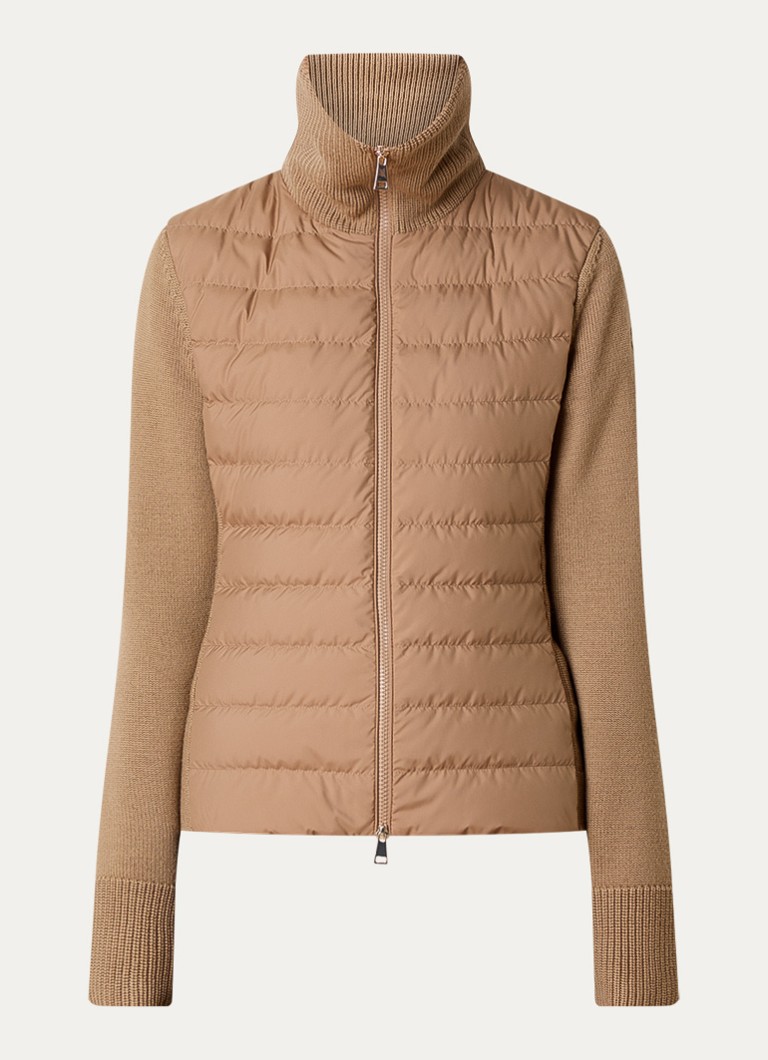 Moncler Dames Tricot fijngebreid vest van scheerwol met gewatteerd voor- en achterpand in de kleur Camel, maat: XS