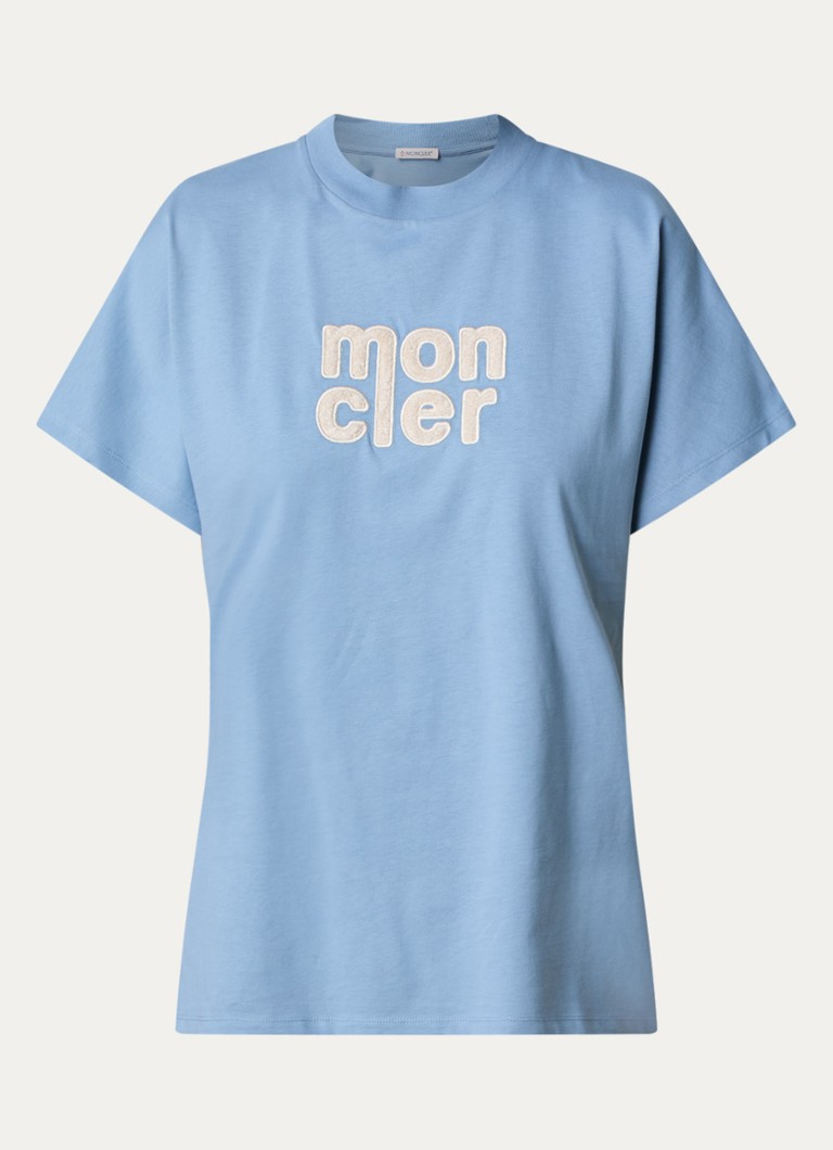 Moncler Dames T-shirt met logoborduring in de kleur Blauw, maat: L