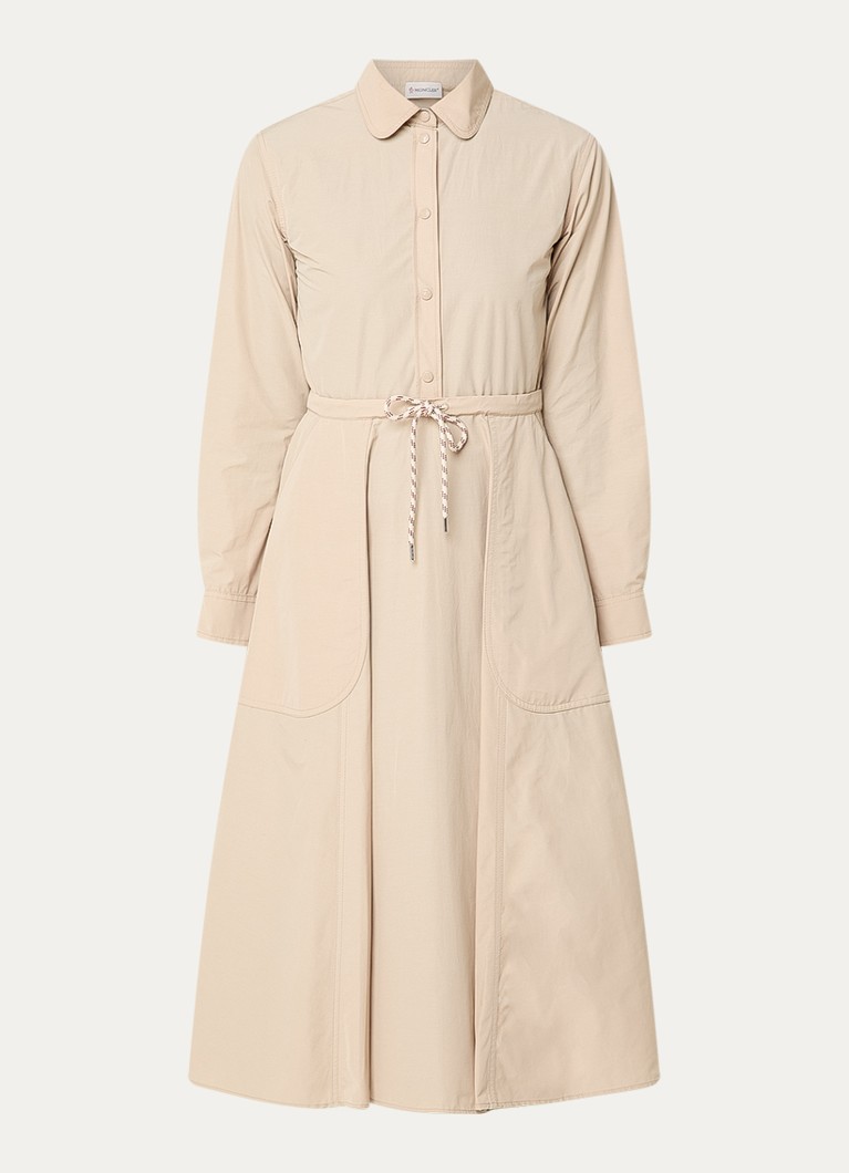 Moncler Dames Midi blousejurk met strikceintuur in de kleur Beige, maat: 38