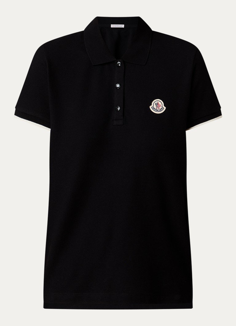 Moncler Dames Polo van piqué katoen met logo in de kleur Zwart, maat: S