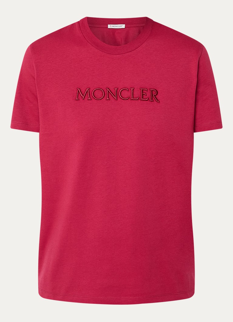 Moncler Dames T-shirt met logoborduring in de kleur Donkerrood, maat: L