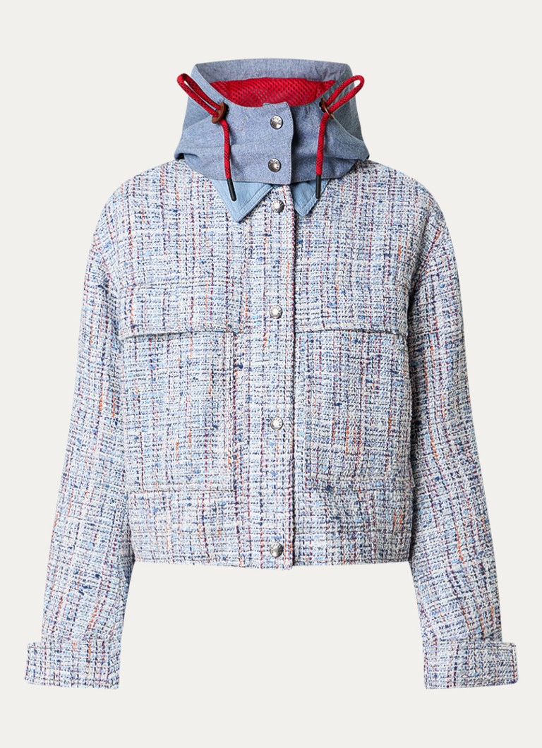 Moncler Dames Termez jack met tweed-look en afneembare capuchon in de kleur Lichtblauw, maat: 38