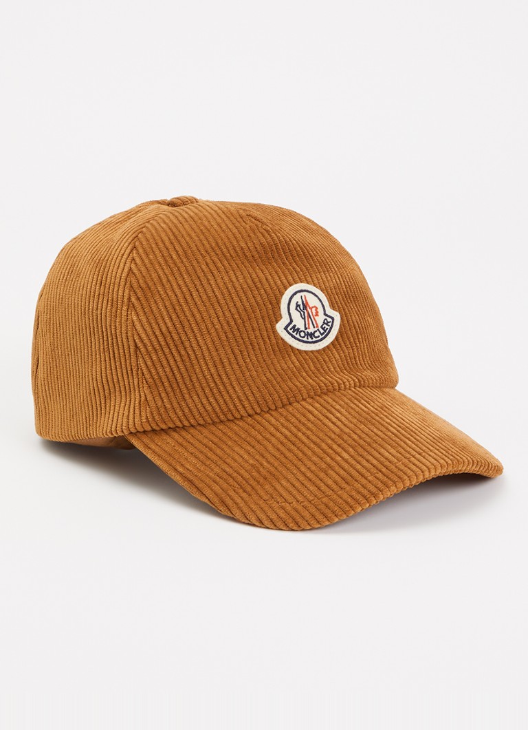 Moncler Dames Baseball pet van corduroy met logo in de kleur Roestbruin, maat: ONE SIZE