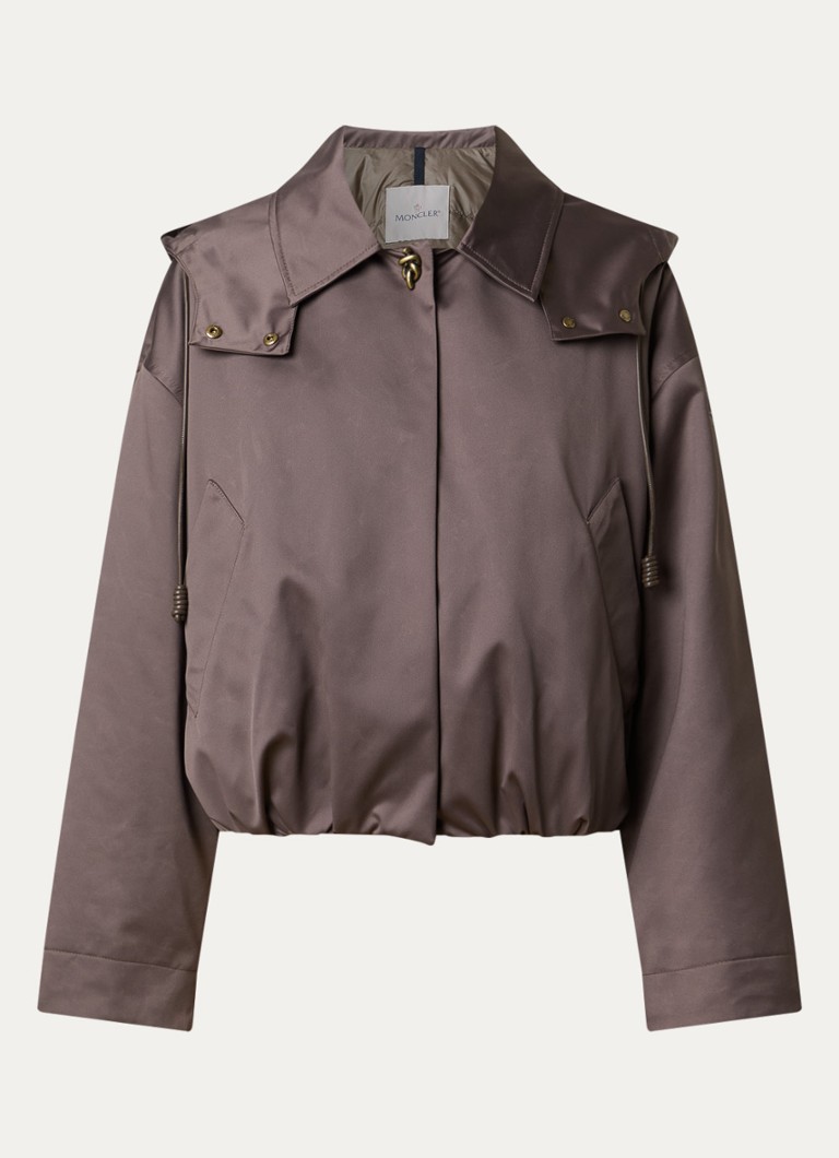 Moncler Dames Softshell bomberjack met steekzakken en glanzende finish in de kleur Taupe, maat: M