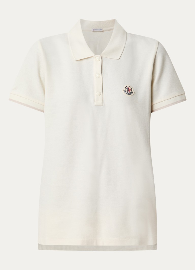 Moncler Dames Polo van piqué katoen met getipteboorden en logopatch in de kleur Naturel, maat: M