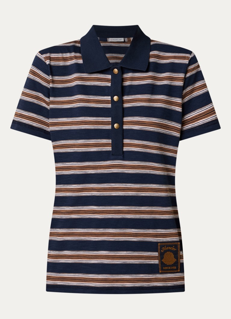 Moncler Dames Polo met streepprint en logopatch in de kleur Donkerblauw, maat: M