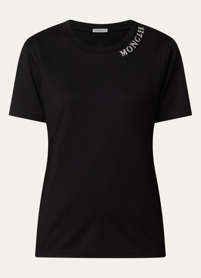 Moncler Dames T-shirt met logoborduring in de kleur Zwart, maat: S
