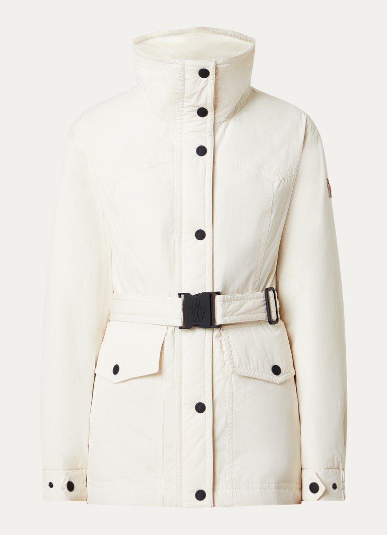 Moncler Dames Caramany ski-jas met logo en opstaande kraag in de kleur Naturel, maat: M