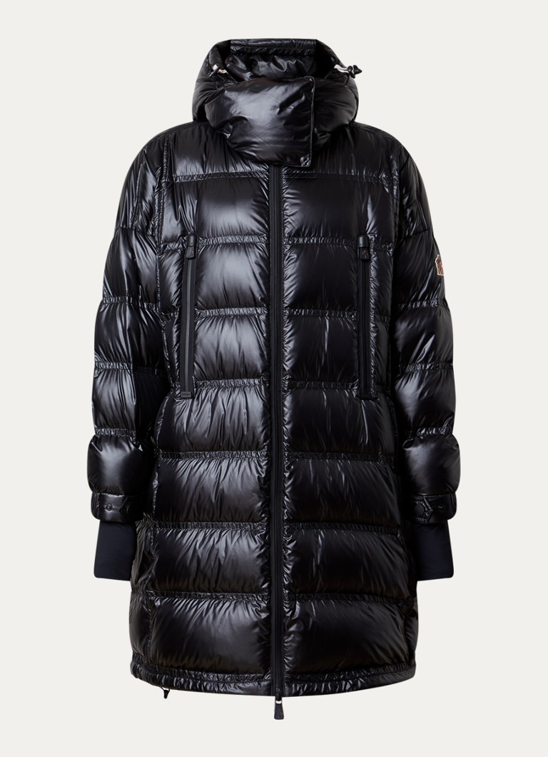 Moncler Dames Rochelairs longline puffer jas met logo in de kleur Zwart, maat: L
