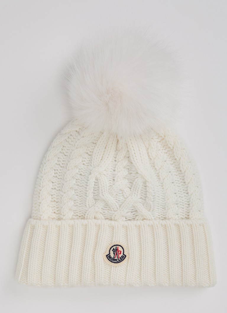 Moncler Dames Tricolor muts in kasjmierblend met logo in de kleur Wit, maat: ONE SIZE