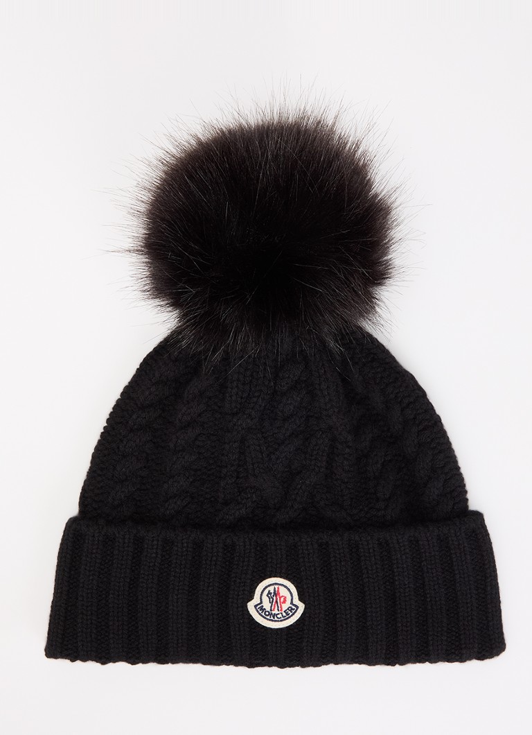 Moncler Dames Tricolor muts in kasjmierblend met logo in de kleur Zwart, maat: ONE SIZE