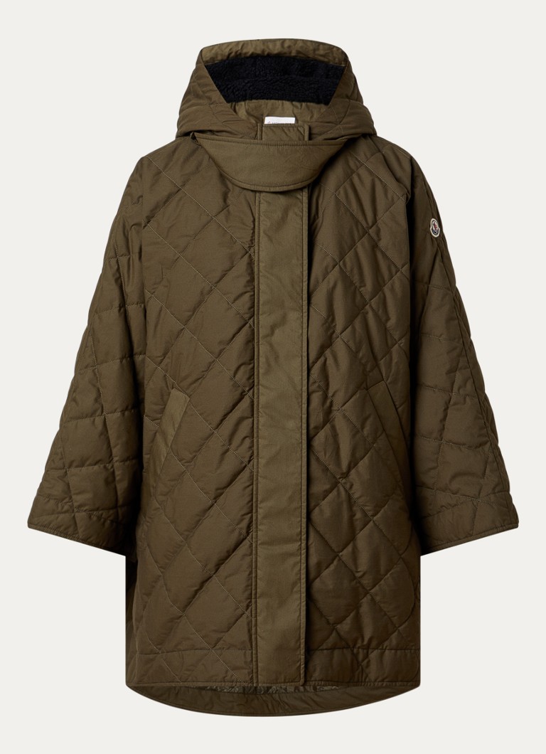 Moncler Dames Cape met capuchon en steekzakken in de kleur Bronsgroen, maat: ONE SIZE