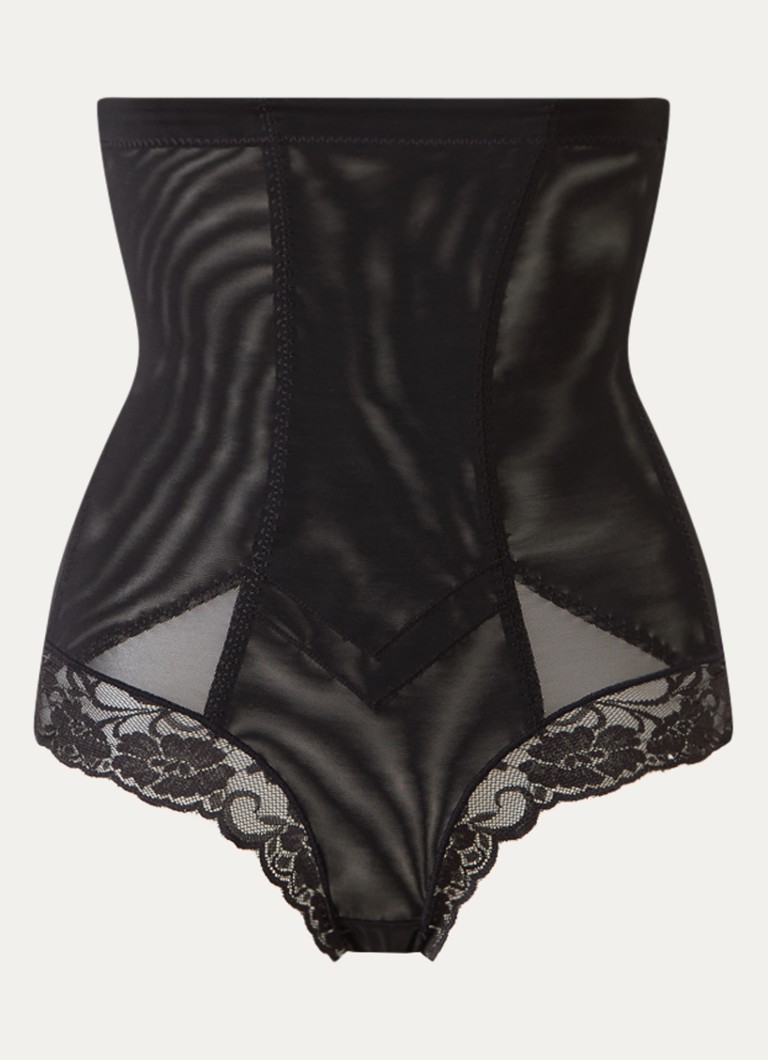 MAGIC Bodyfashion Dames Super Control corrigerende high waist string met kant in de kleur Zwart, maat: XL