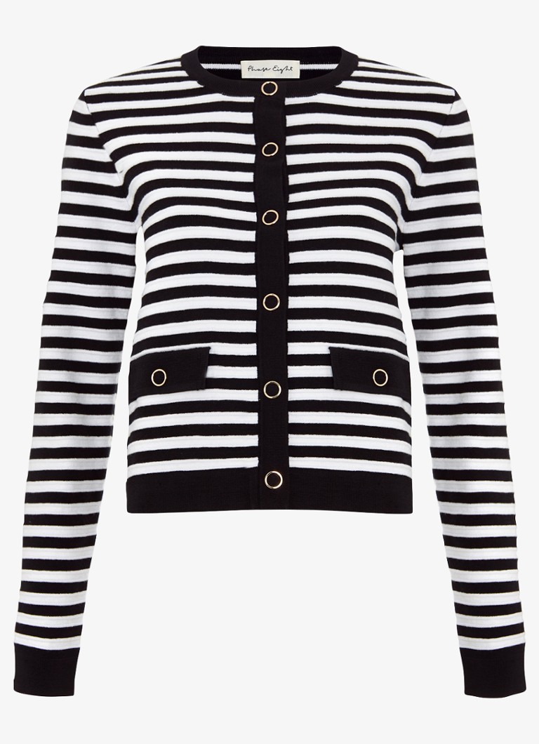 Phase Eight Dames Evie fijngebreid vest in wolblend met streepprint in de kleur Zwart
