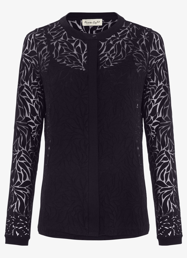 Phase Eight Dames Fern Burnout semi-transparante top met bladprint in de kleur Blauw