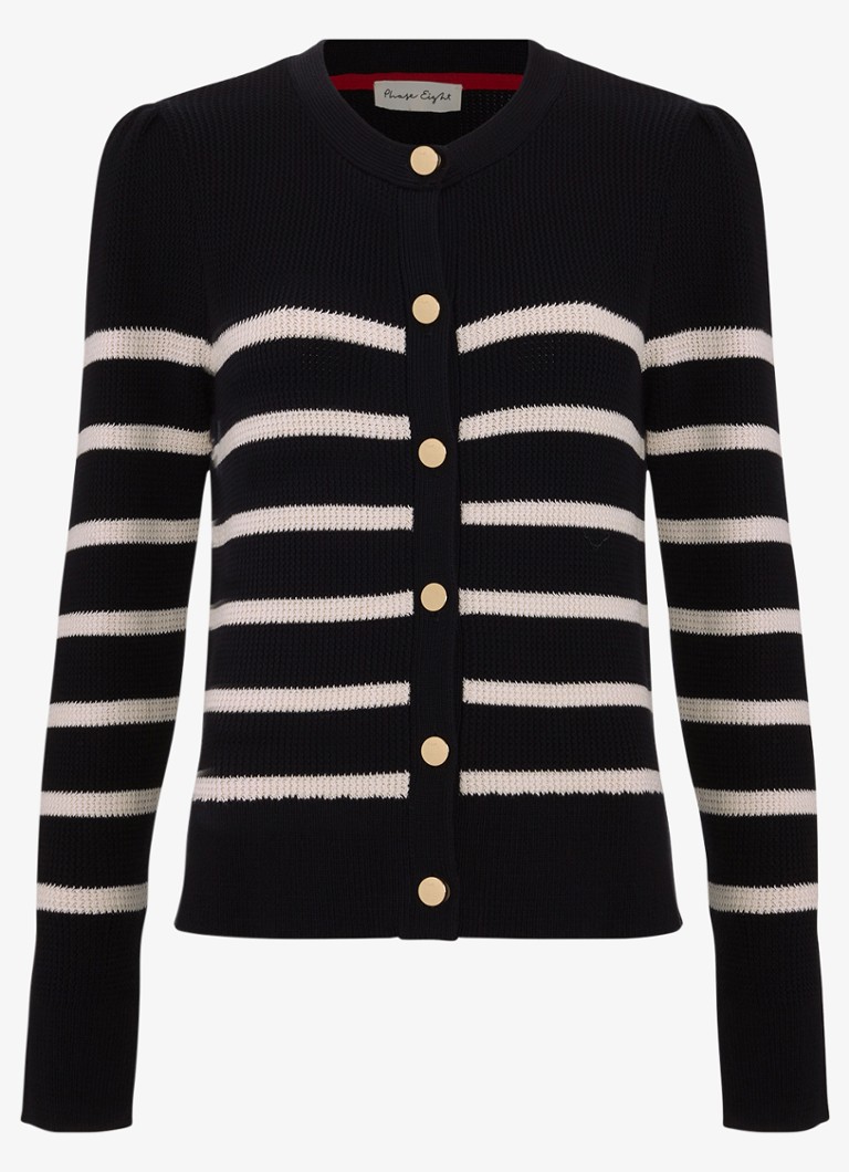 Phase Eight Dames Grofgebreid vest met streepprint in de kleur Donkerblauw