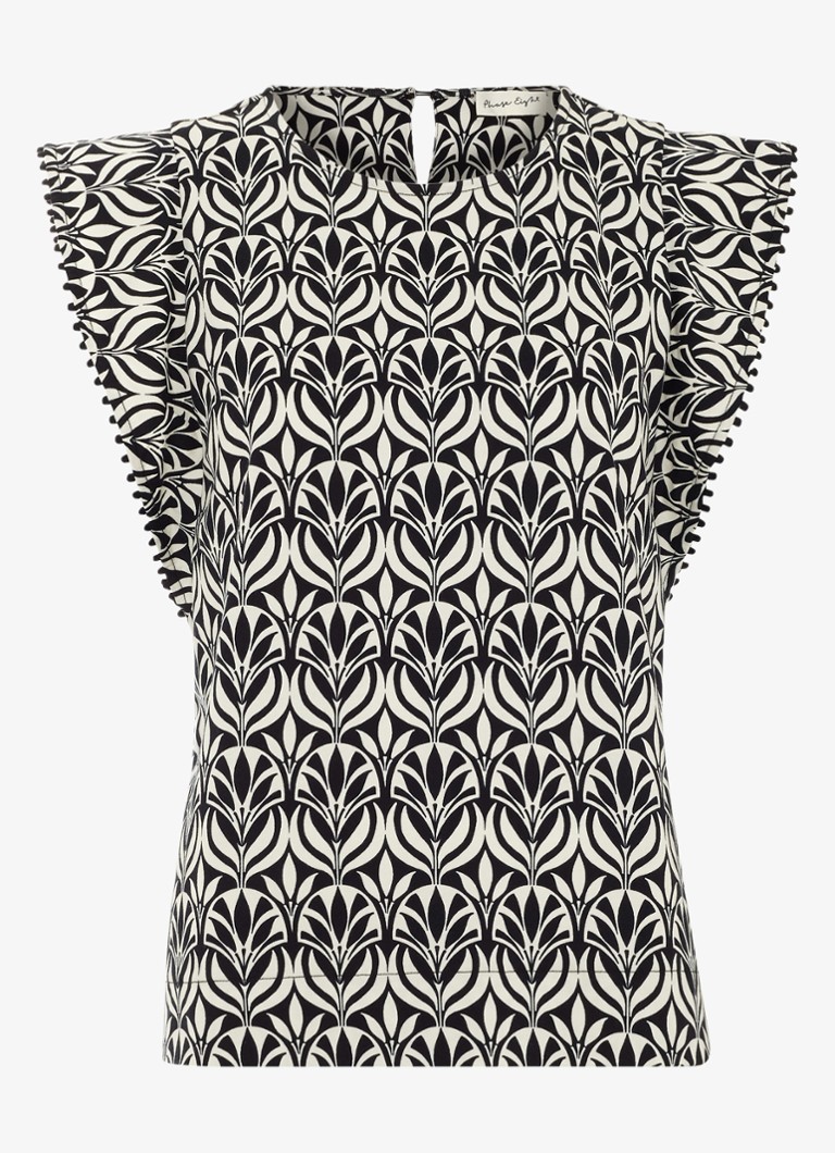 Phase Eight Dames Beth top met grafische print en ruches in de kleur Ivory