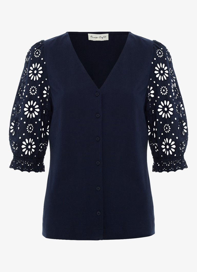 Phase Eight Dames Eleanor top met broderie en V-hals in de kleur Navy