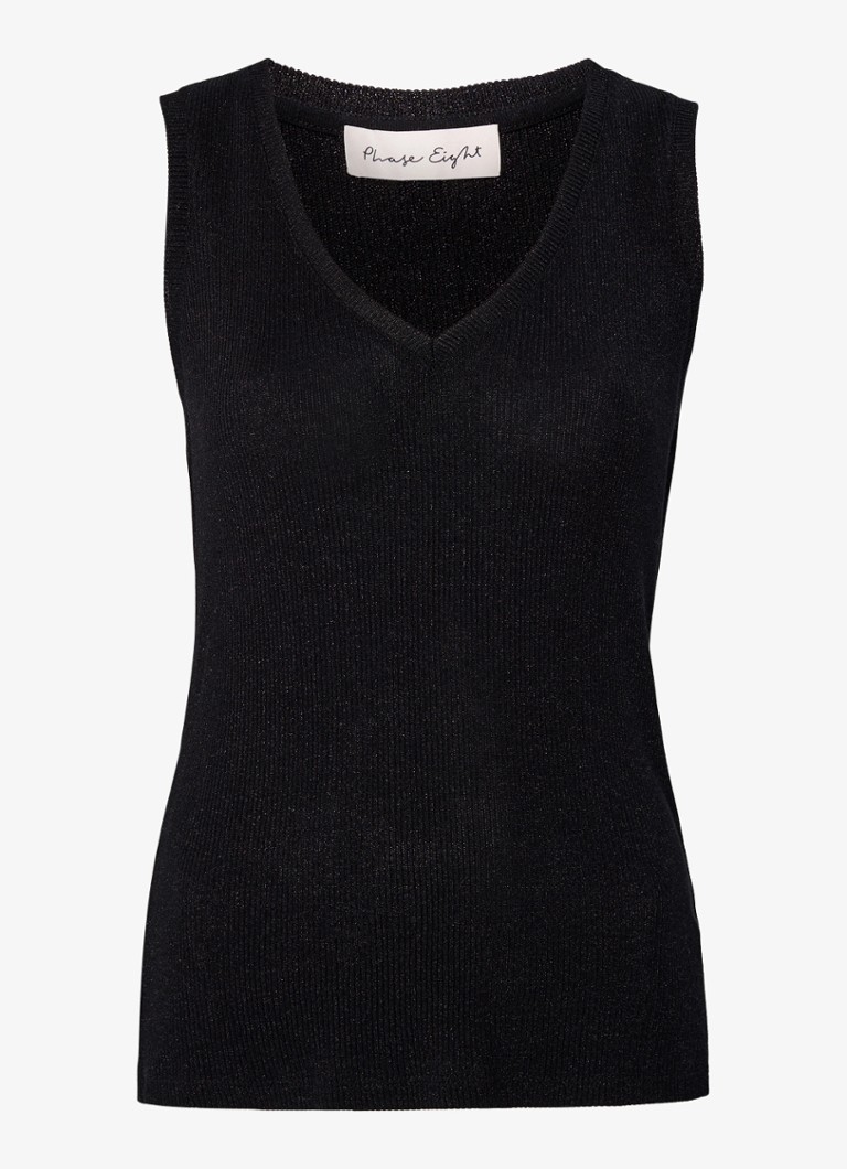 Phase Eight Dames Mila ribgebreide tanktop met lurex in de kleur Zwart