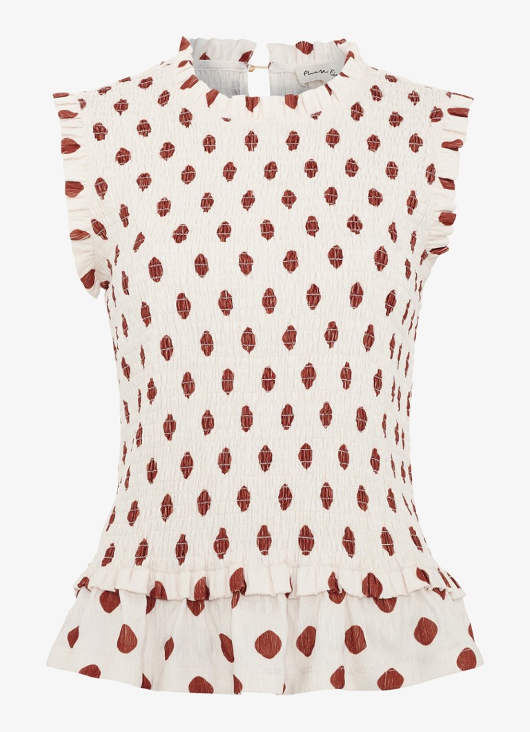 Phase Eight Dames Lenora top met stippenprint en smockwerk in de kleur Gebroken wit