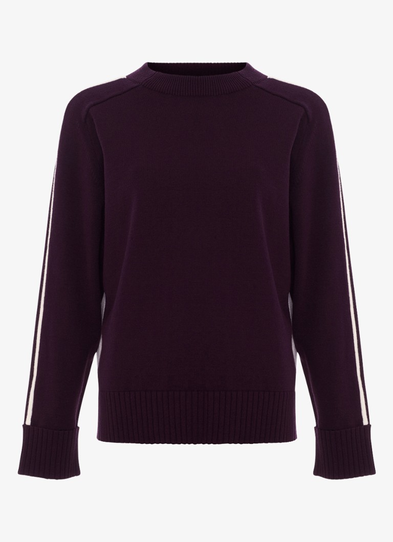 Phase Eight Dames Hallie fijngebreide trui met gestreept detail in de kleur Aubergine