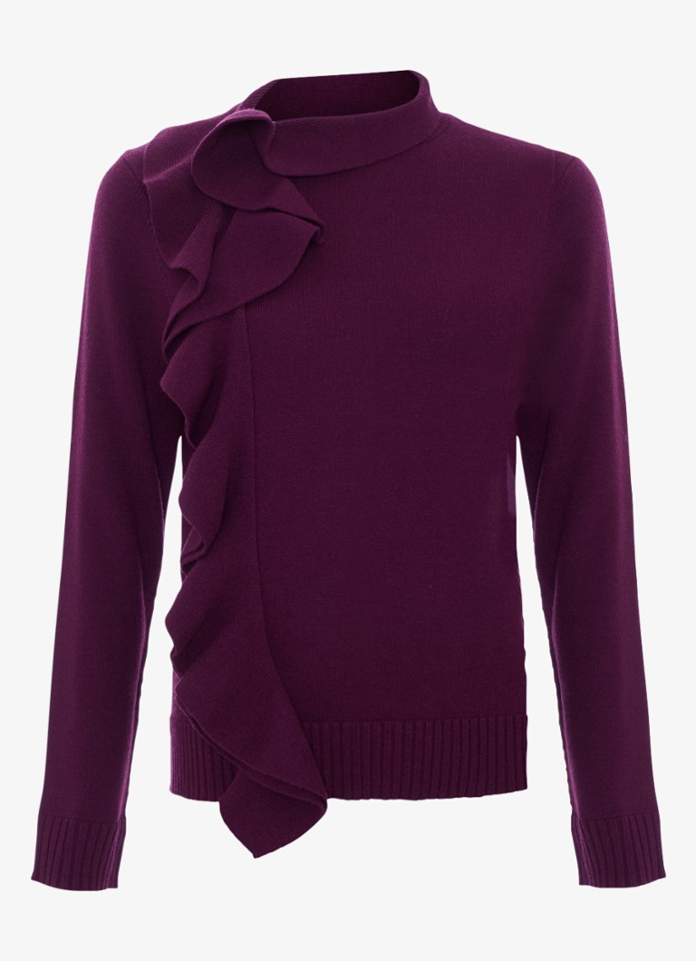 Phase Eight Dames Robyn fijngebreide trui met volant in de kleur Aubergine
