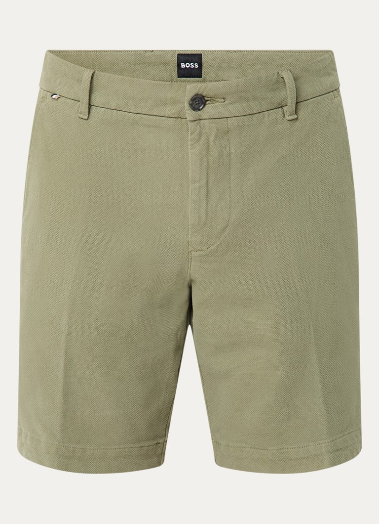 BOSS Heren H-Slice slim fit korte chino met steekzakken in de kleur Olijfgroen