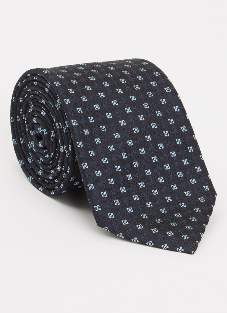 BOSS Heren Stropdas in zijdeblend met stippenprint in de kleur Donkerblauw