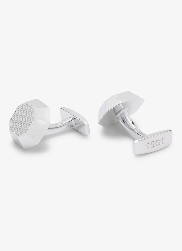 BOSS Heren Manchetknopen met logo in de kleur Zilver