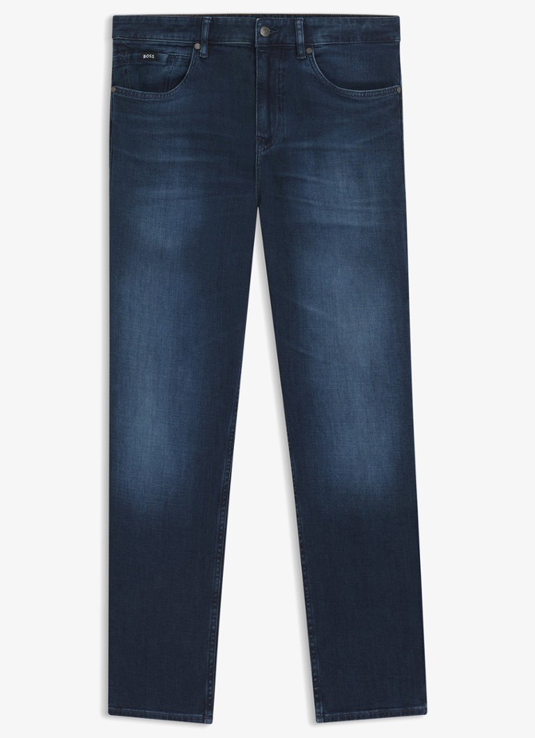 BOSS Heren Maine straight leg jeans met donkere wassing in de kleur Indigo