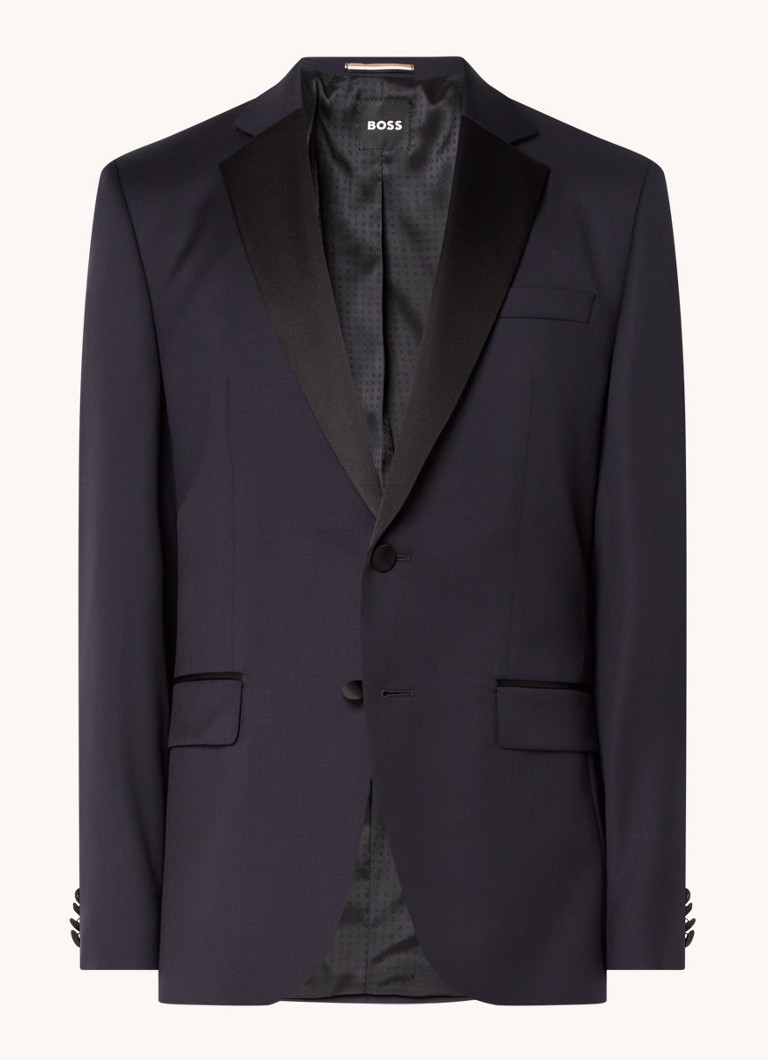 BOSS Heren H-Huge-Tux slim fit colbert van wol met details van satijn in de kleur Donkerblauw