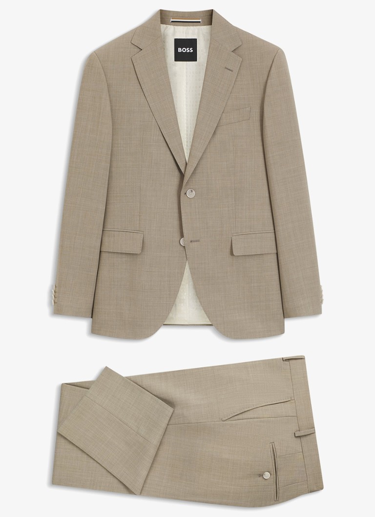 BOSS Heren Regular-fit tweedelig pak van onderhoudsvriendelijk materiaal in de kleur Beige/Khaki-250