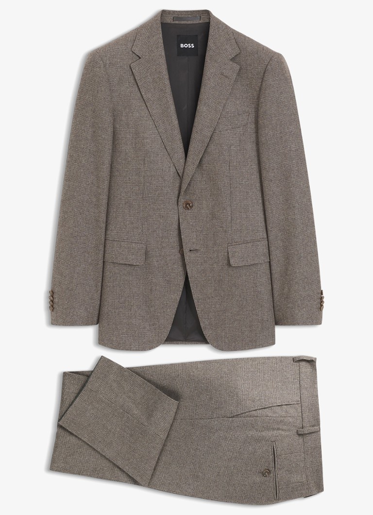 BOSS Heren Slim fit 2-delig pak met klepzakken in de kleur Dark Brown-209 / Bruin