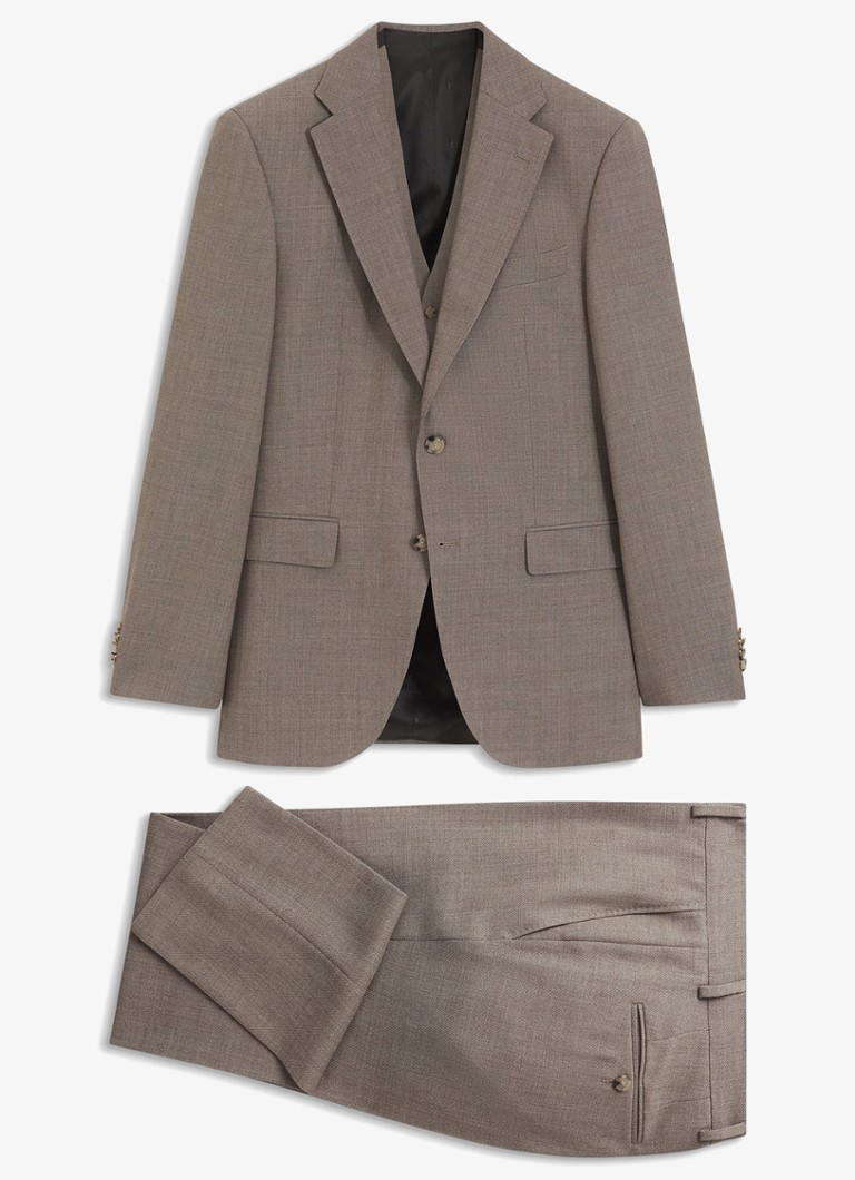 BOSS Heren Regular fit 3-delig pak van scheerwol in de kleur Donkerbeige