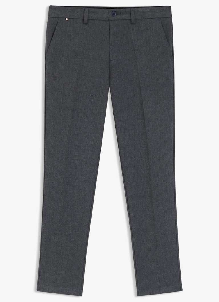 BOSS Heren Slim fit pantalon met visgraatdessin in de kleur Antraciet