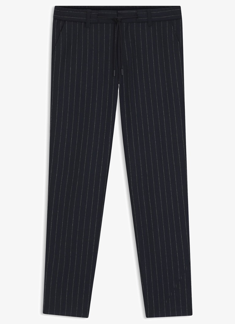 BOSS Heren Tapered fit chino in wolblend met krijtstreep en trekkoord in de kleur Blauw