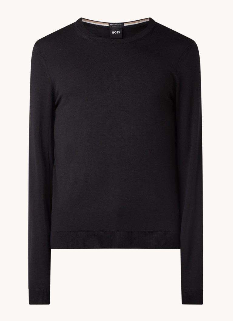 BOSS Heren Leno-P fijngebreide pullover van scheerwol in de kleur Zwart