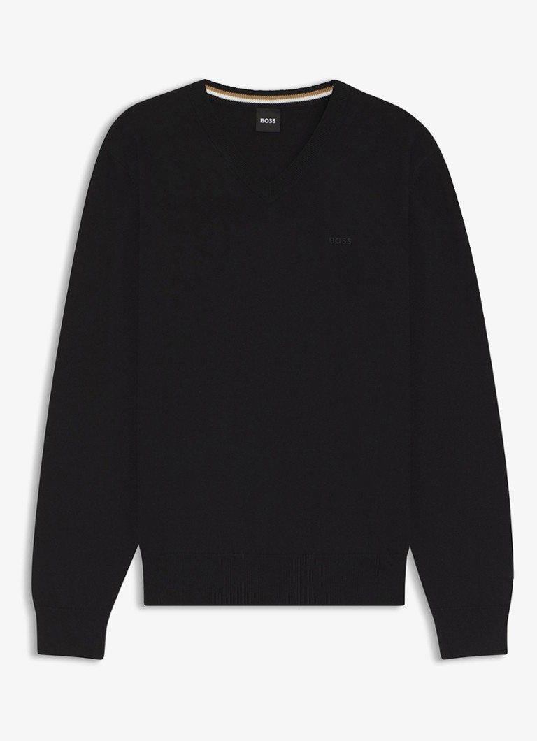 BOSS Heren Fijngebreide pullover met logo in de kleur Zwart